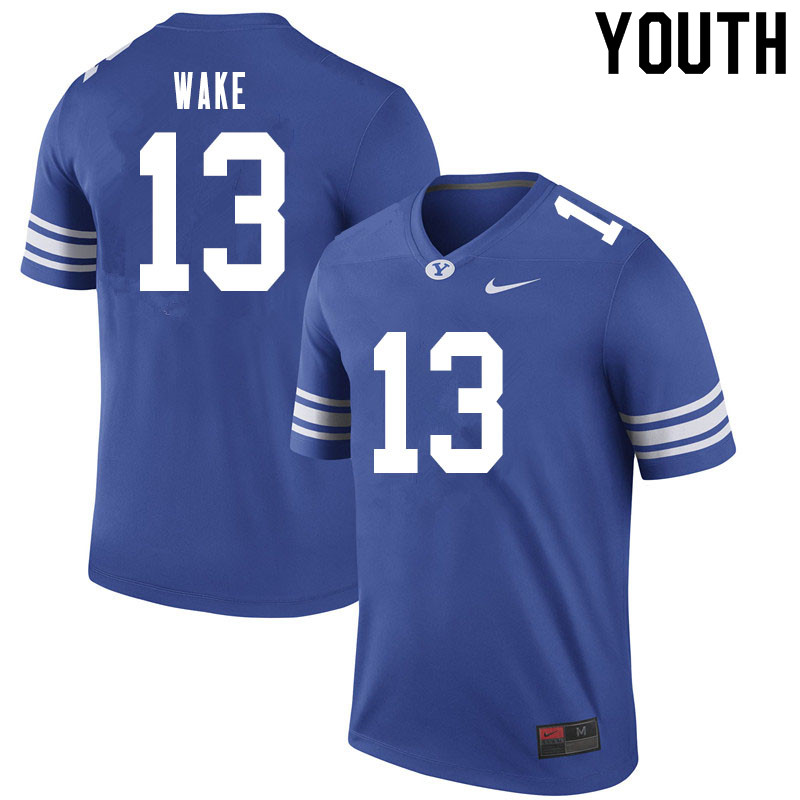 Youth #13 Masen Wake BYU Cougars College Football Jerseys Sale-Royal - Click Image to Close
